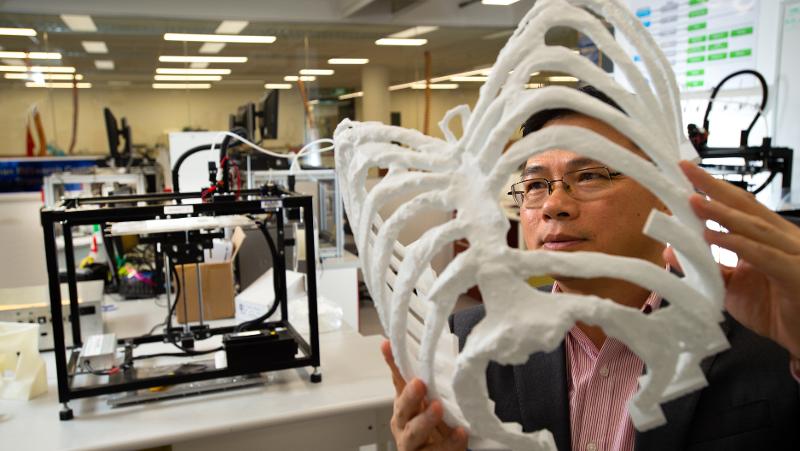 A 3D printed rib cage model. Photo via QUT.